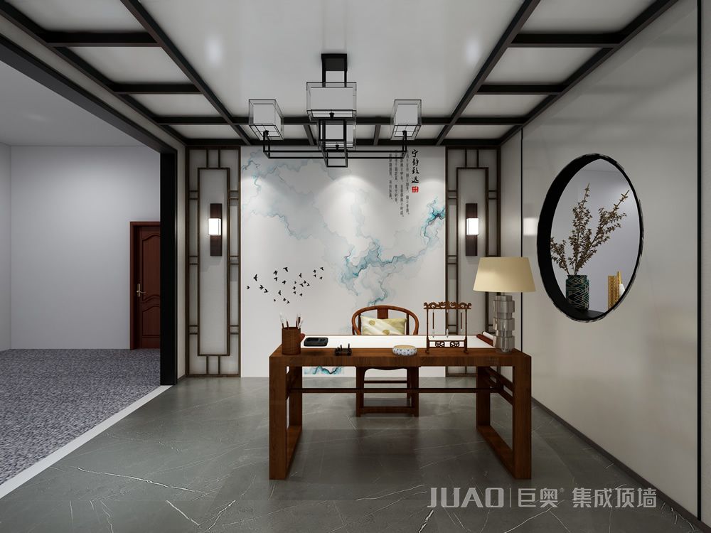 中式（shì）書房（fáng）-裝配式整裝定製-丝瓜app集成（chéng）頂（dǐng）牆